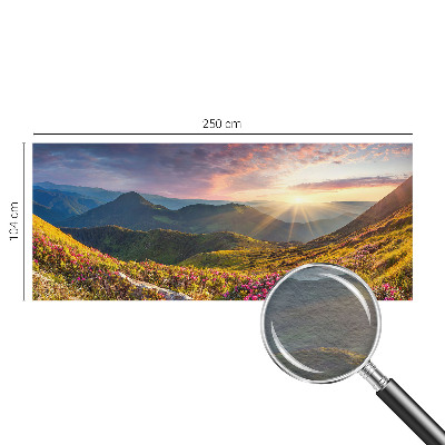 Large wallpaper mural with a mountain panorama design