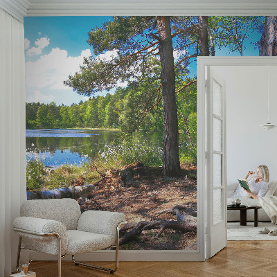 Modern wall mural for living room with a forest landscape