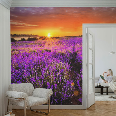 Wallpaper mural for living room with a lavender sunset design