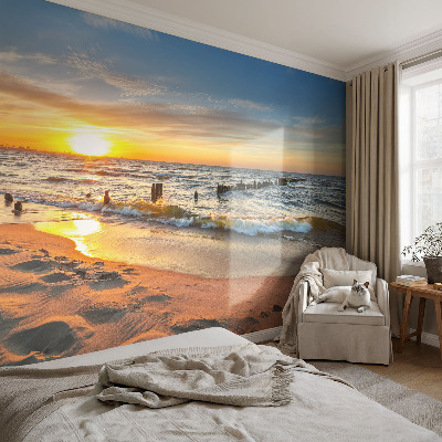 Premium wall mural for bedroom featuring a beach sunset scene
