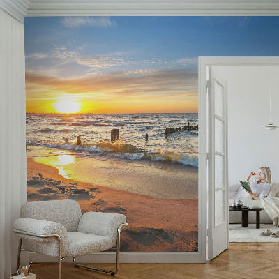 Premium wall mural for bedroom featuring a beach sunset scene