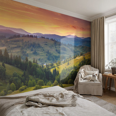 Wall mural for living room featuring a mountain landscape