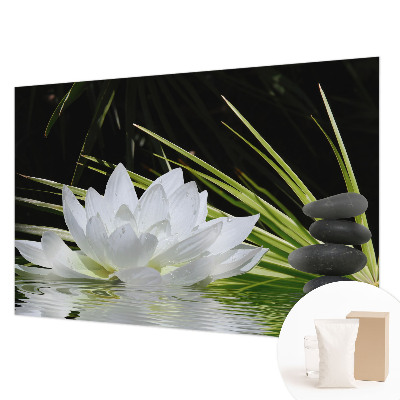 Wall mural for bedroom featuring a meditative lily design