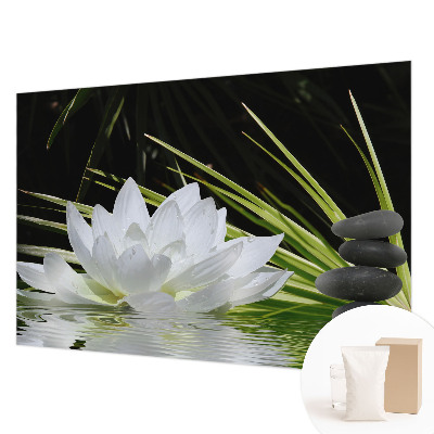 Wall mural for bedroom featuring a meditative lily design
