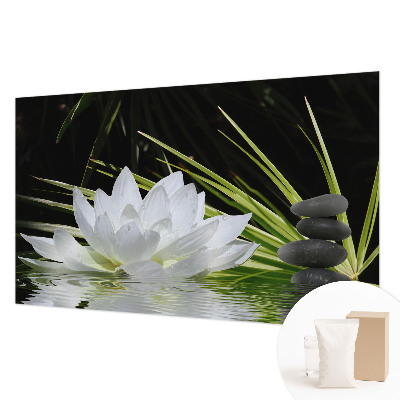 Wall mural for bedroom featuring a meditative lily design