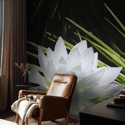 Wall mural for bedroom featuring a meditative lily design