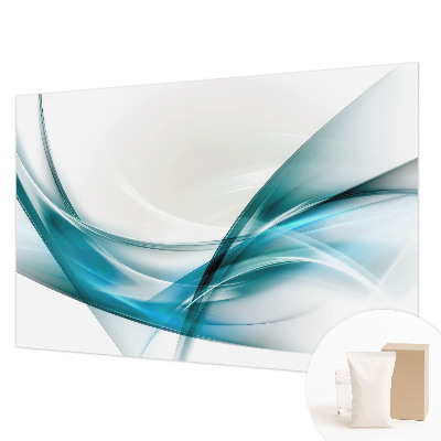 Large wall mural featuring blue waves