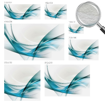 Large wall mural featuring blue waves
