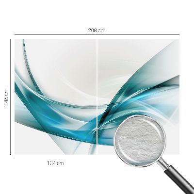 Large wall mural featuring blue waves