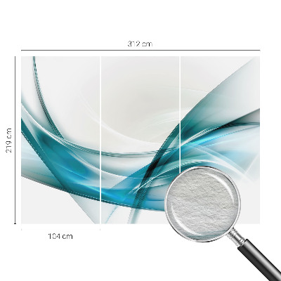 Large wall mural featuring blue waves