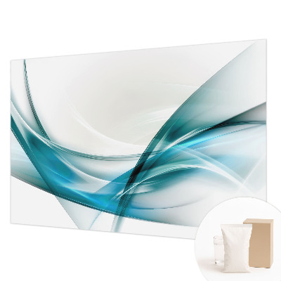 Large wall mural featuring blue waves