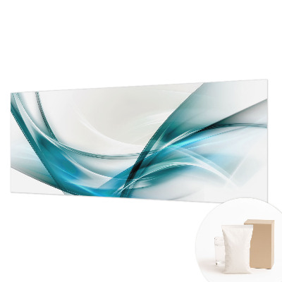 Large wall mural featuring blue waves