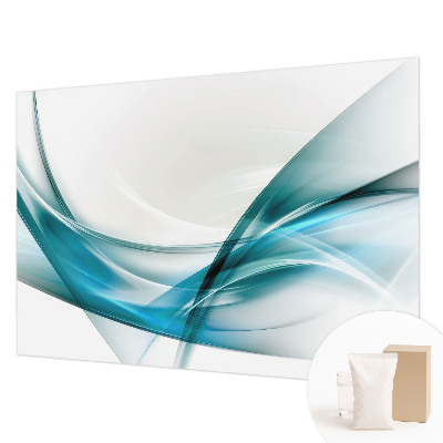 Large wall mural featuring blue waves