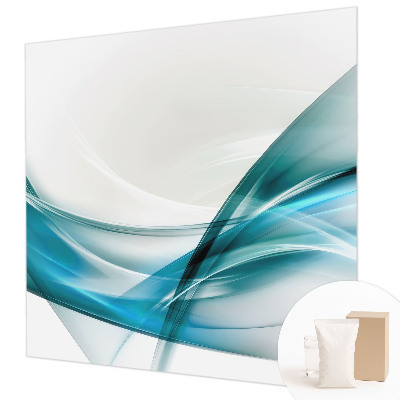 Large wall mural featuring blue waves