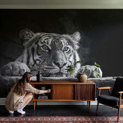 Modern wall mural with a predatory gaze