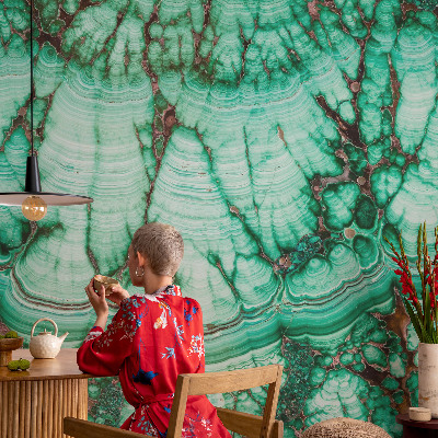 Modern wall mural for bedroom with green patterned design