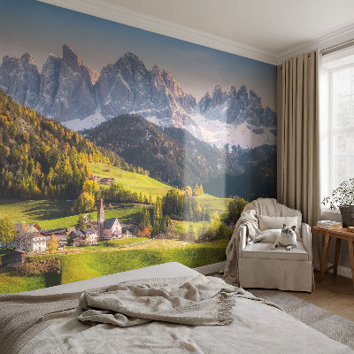 Modern wall mural with a mountain landscape design
