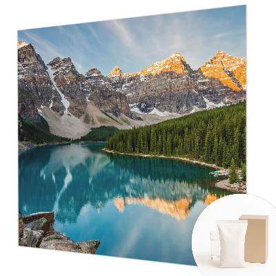 Modern wall mural for living room with a mountain reflection motif