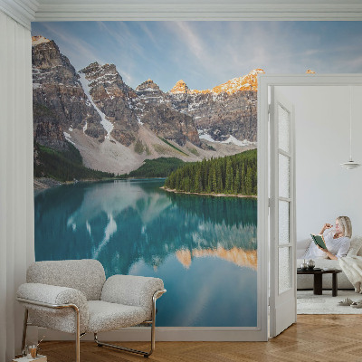 Modern wall mural for living room with a mountain reflection motif
