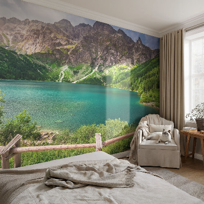 Bedroom wall mural wallpaper featuring a mountain landscape