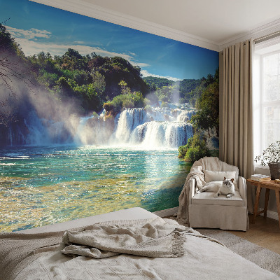 Decorative wall mural for living room with a waterfall landscape design