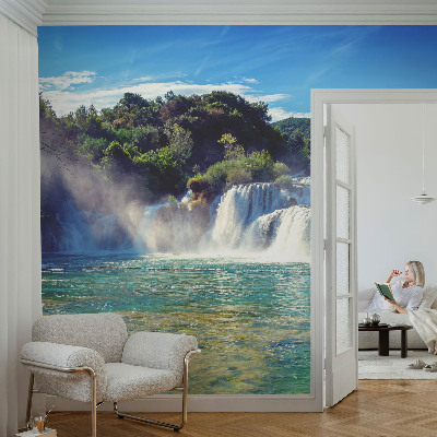 Decorative wall mural for living room with a waterfall landscape design