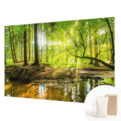 Non-woven wall mural with a green landscape design