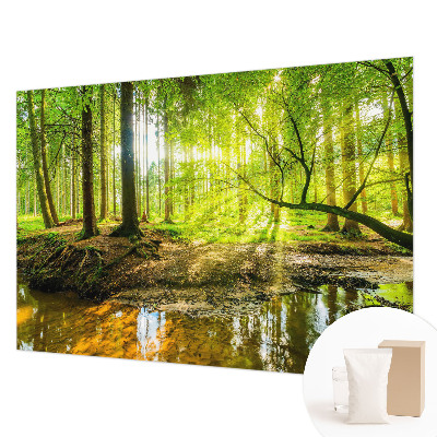 Non-woven wall mural with a green landscape design