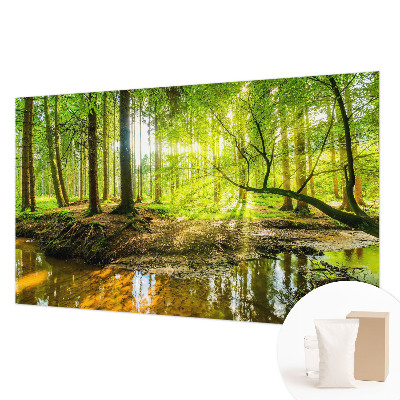 Non-woven wall mural with a green landscape design