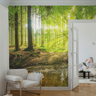 Non-woven wall mural with a green landscape design