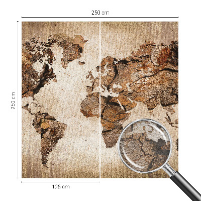 Wall mural with a wooden world map motif