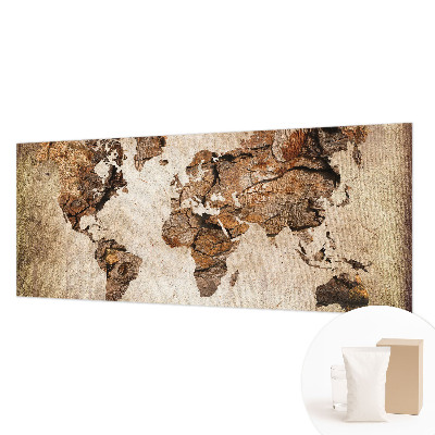 Wall mural with a wooden world map motif