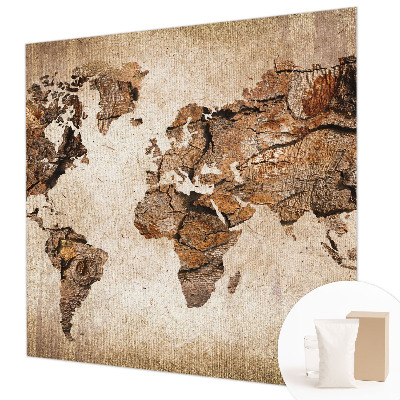 Wall mural with a wooden world map motif