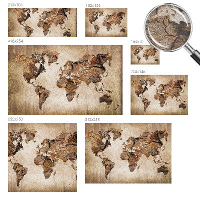 Wall mural with a wooden world map motif