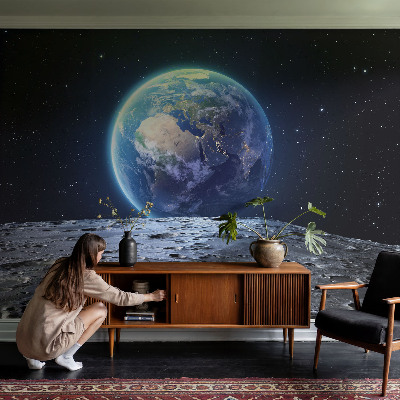 Bedroom wall mural wallpaper with a cosmic panorama design