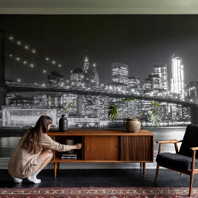 Large wall mural featuring a night panorama