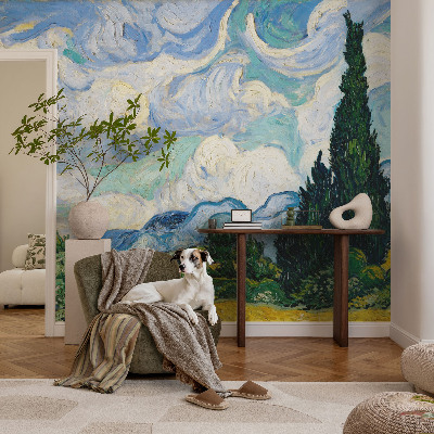 Modern wall mural for bedroom with an expressive cloud motif