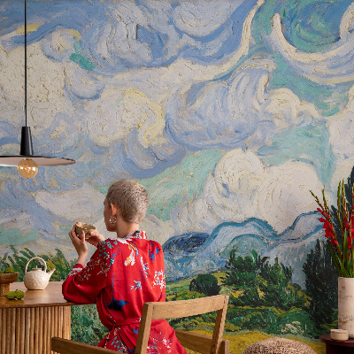 Modern wall mural for bedroom with an expressive cloud motif