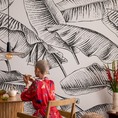Decorative wall mural for living room with a banana leaf pattern