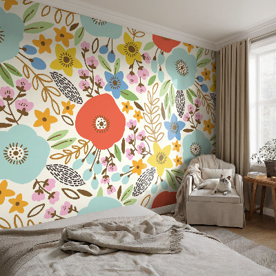 Non-woven photo wallpaper with a floral pattern