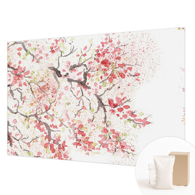 Large wallpaper mural with flowering branches motif