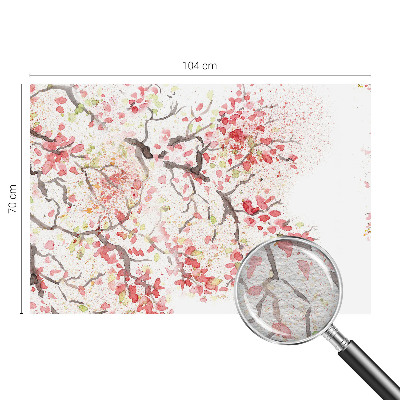 Large wallpaper mural with flowering branches motif