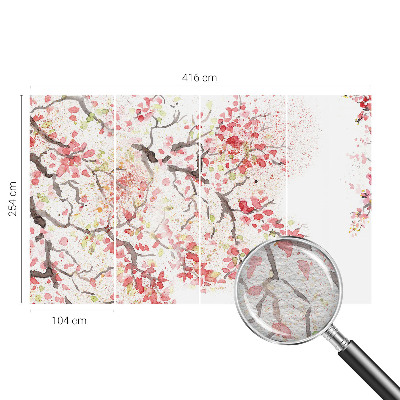 Large wallpaper mural with flowering branches motif