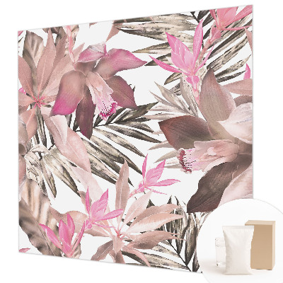 Custom size wall mural with an exotic flowers design