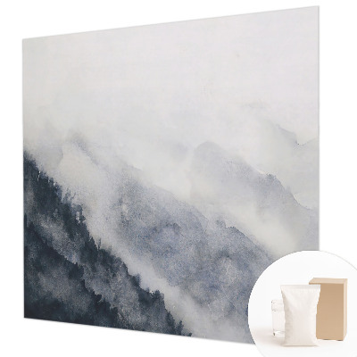 Modern wall mural for bedroom with a mountain fog design