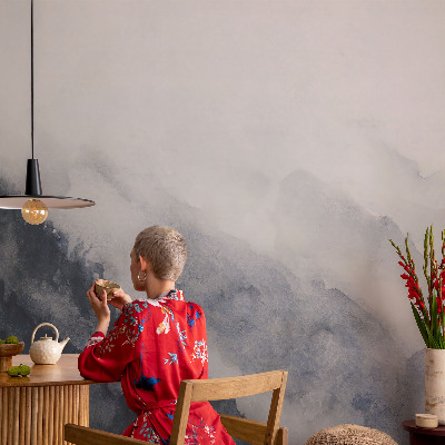 Modern wall mural for bedroom with a mountain fog design