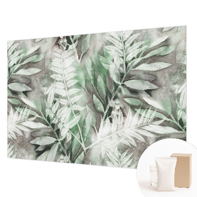 Non-woven photo wallpaper with a watercolor leaves design