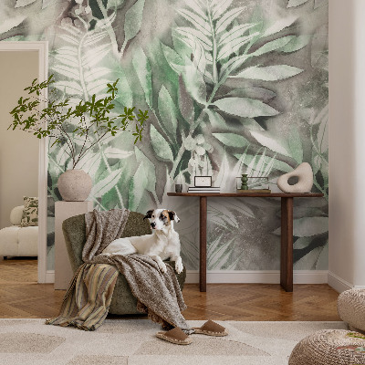 Non-woven photo wallpaper with a watercolor leaves design