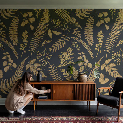 Non-woven wall mural with a botanical leaves design