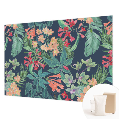 Decorative wall mural for living room with a tropical flowers design